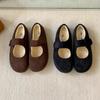 Fleece flat-soled coffee-colored single shoes women's shoes autumn and winter warm cotton shoes Korean version retro word with Mary Jane Mao Mao shoes