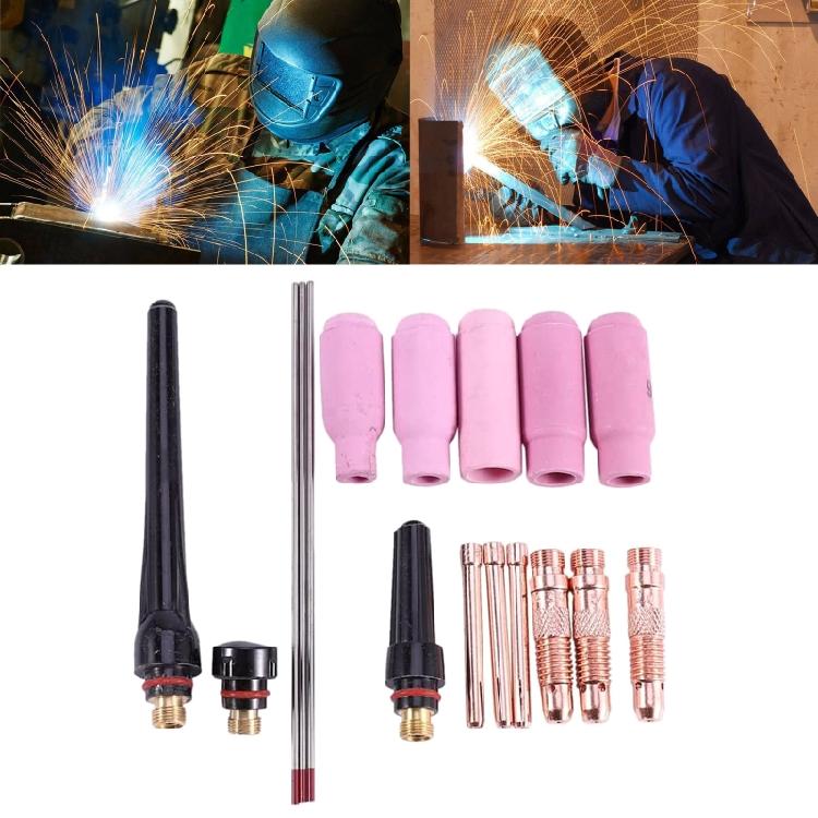 17-Piece Compact Welding Torch with Tig Cup/Collet Body Nozzle Kit Electrode