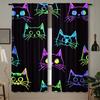 2pcs   2D Fluorescent Cat Print Curtains   Light Filtering   Rod Pocket Installation   Polyester Drapes for Bedroom   Living Room