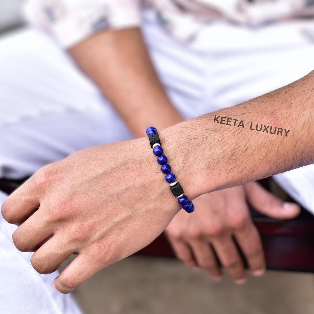 Natural Lapis lazuli and Lava diffusible beaded Bracelet Healing stone bracelet Stretchable bracelet for men Handmade bracelet for him