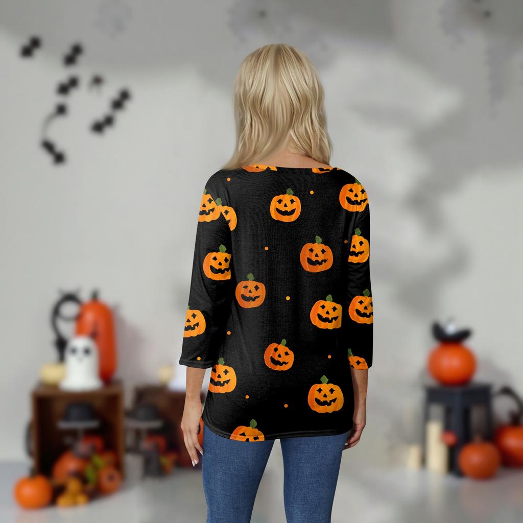 Women's O-neck 3/4 Sleeve  Printed Top