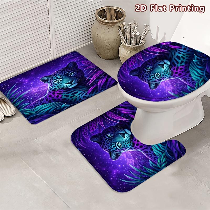 4Pcs Jungle Leopard Shower Curtain Set with Non-Slip Bath Mat, Toilet Lid Cover, Contour Rug & 12 Hooks, Bathroom Decor