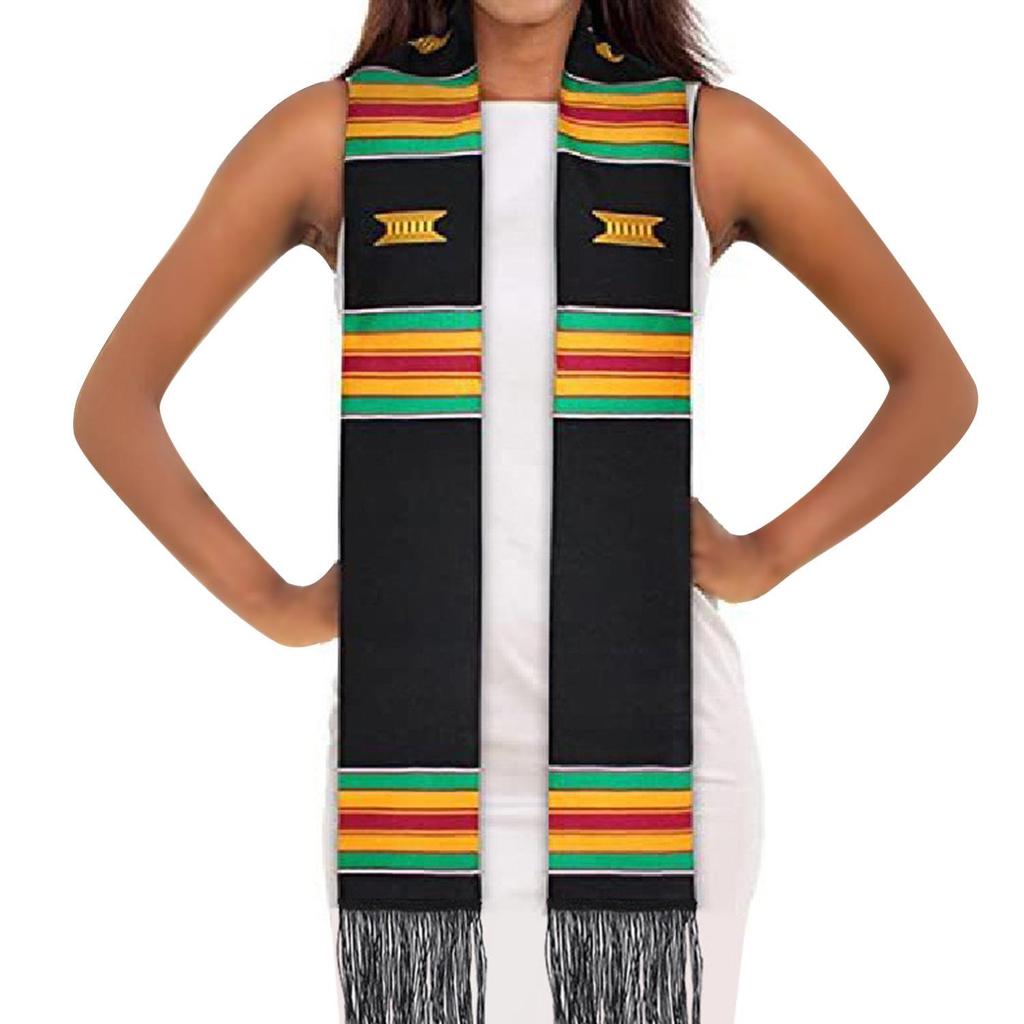 Black Satin Double Layer Tassel Graduation Stole with Logo for Coming-of-Age Ceremony