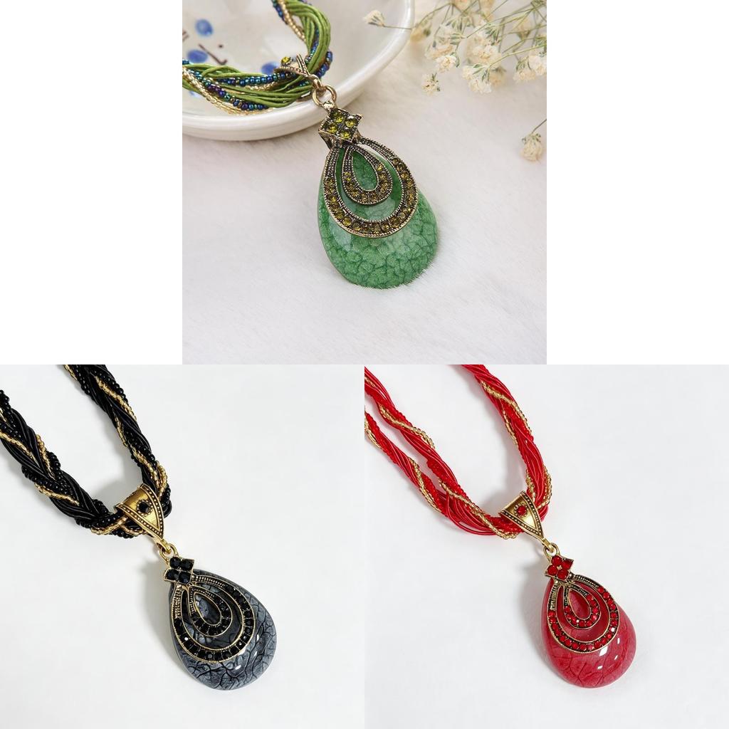 Collana Bohemienne con Ciondolo a Goccia d'Acqua Realizzata in Resina e Plastica per Donne Casual