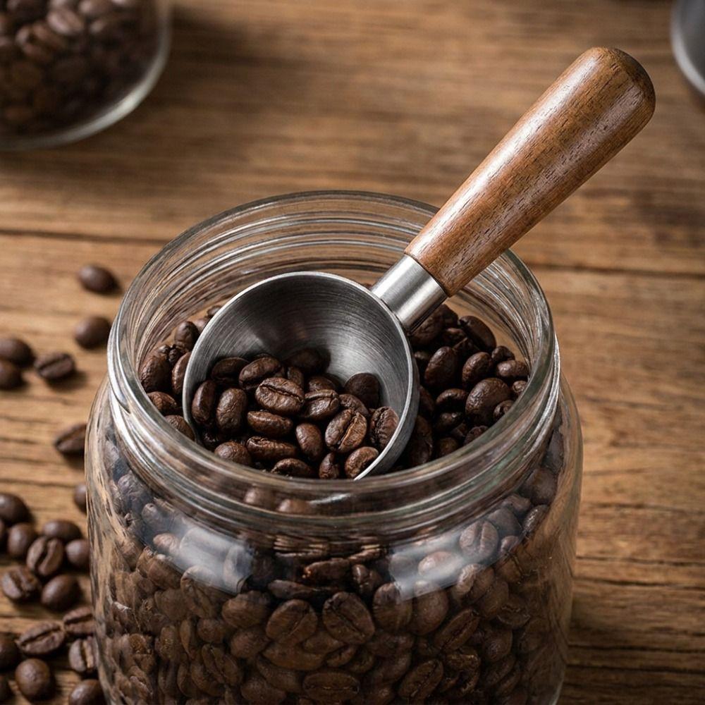 Stainless Steel Wood Handle Coffee Scoop 30ML Coffee Bean Spoon Coffee Measuring Spoon Baking