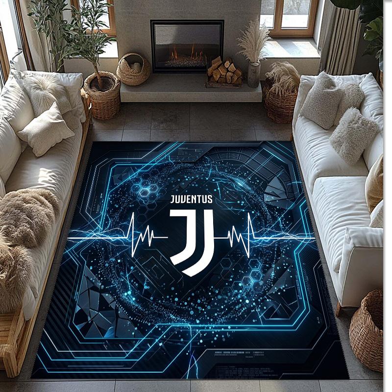 Juventus FC bedruckter Flanell-Teppich rutschfest weicher Polyester-Bodenbelag Indoor-Dekormatte für Schlafzimmer Wohnzimmer Sofa