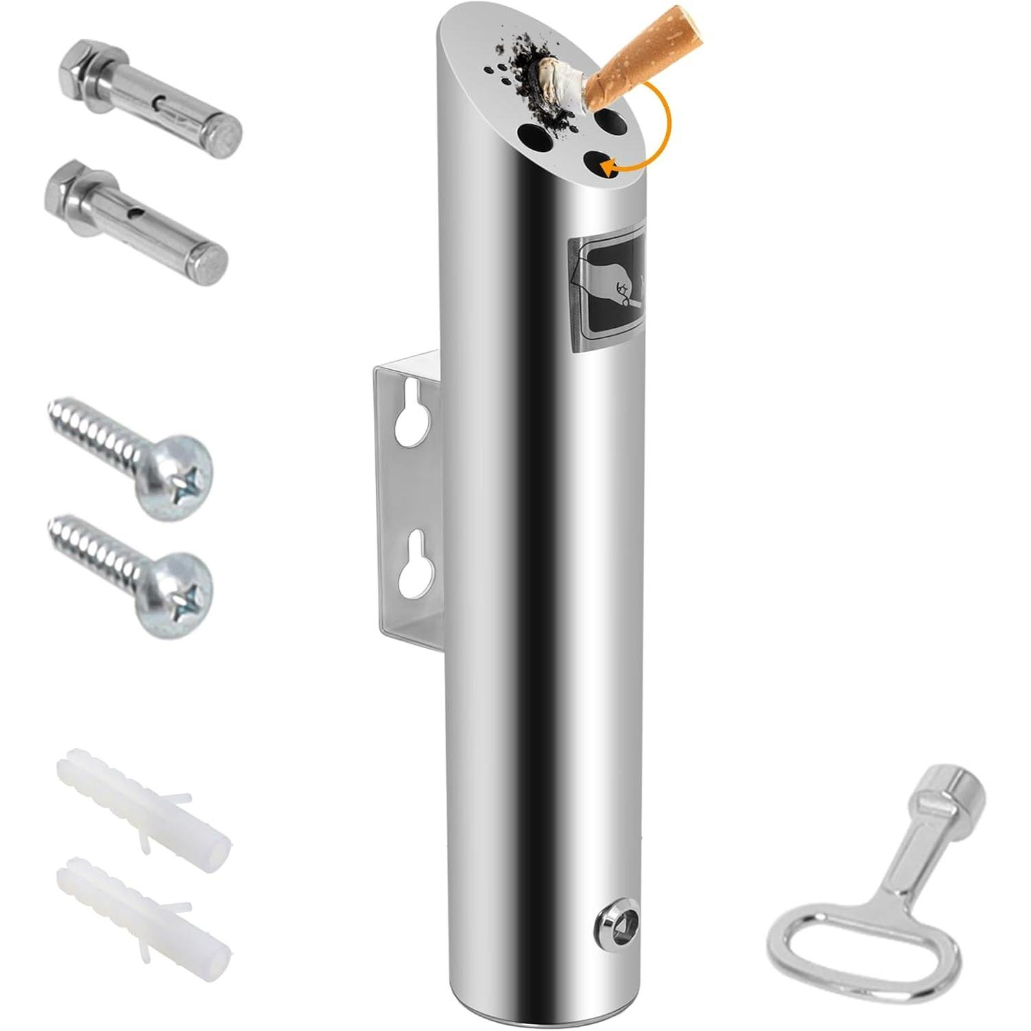 

Wall Mounted Trash Can Outdoor Waste Receptacle, Stainless Steel Cylinder Commercial Trash Bin Container for Keeping a Fresh and Clean Area, Silver 30cm