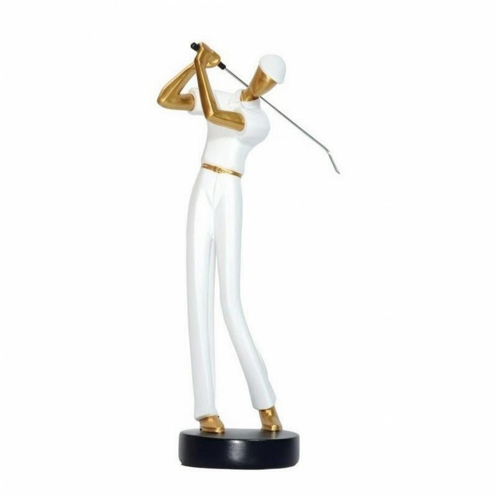 Figurka golfisty s černým oválným podstavcem Bílá a pryskyřice Geometrická socha golfisty
