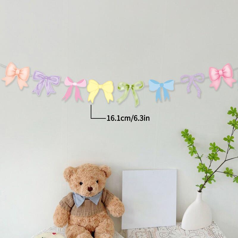 Bow Knot Flags Birthday Party Background Decoration Hanging Banner Baby Shower Decorations Coming-of-age Ceremony Photo Props as show