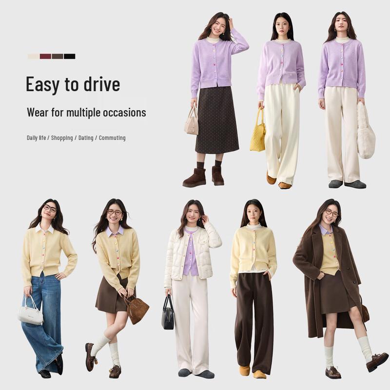 Candy-Colored Crew Neck Knit Cardigan for Women