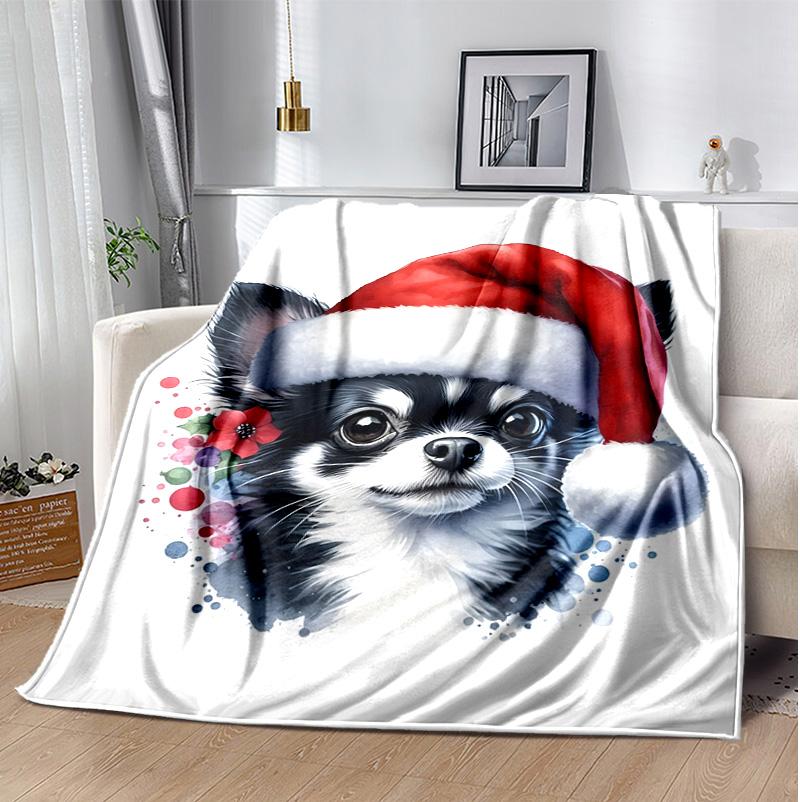 Chrismas Dog Flannel Blanket Soft Warm All-Season Throw, Design for Camping, Car Travel, Hiking Sofa, Bed, Office Perfect Gift for Parties