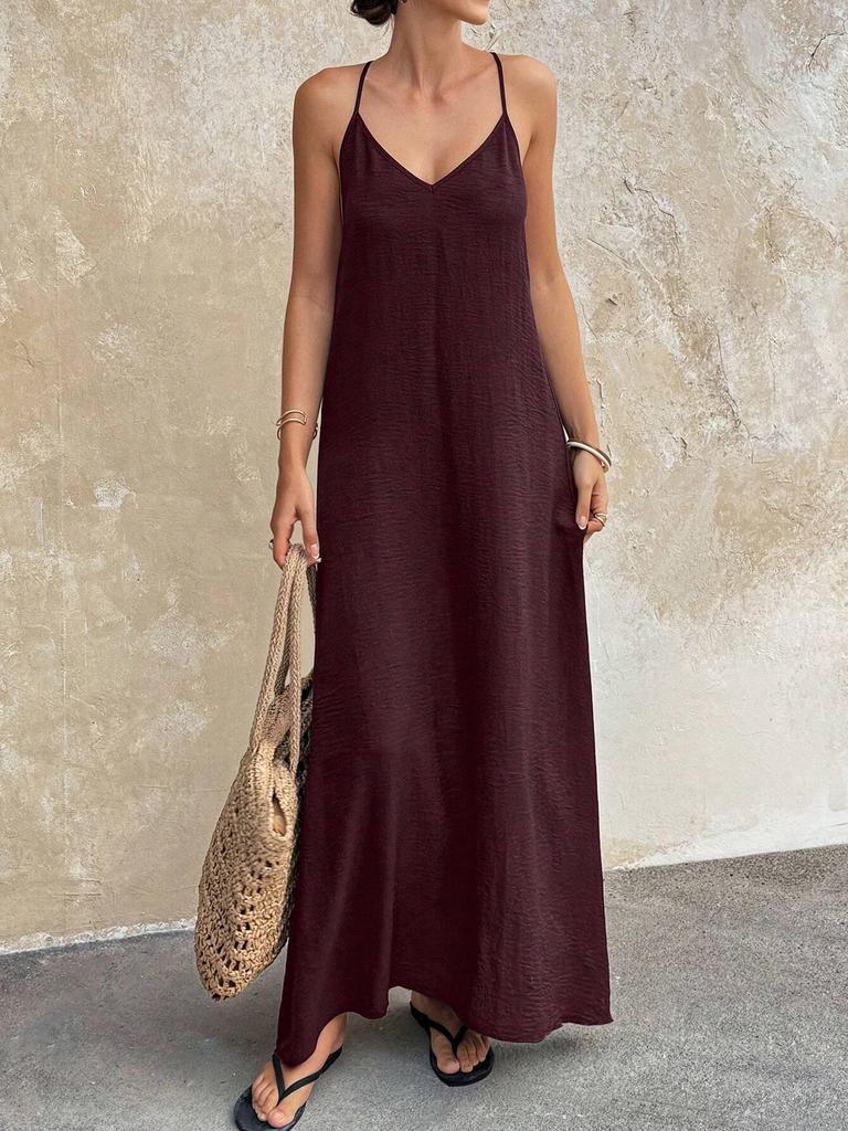 European Fashion V-neck Backless Sleeveless Spaghetti Strap Dress 2026