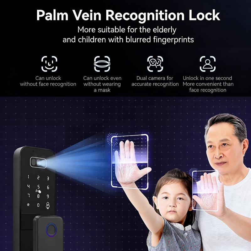 Tuya WIFI Intelligentes Elektronisches Schloss 3D Gesichts- und Handflächenerkennung Intelligentes Türschloss Wasserdicht App-Fernsteuerung Fingerabdruckschloss für Zuhause