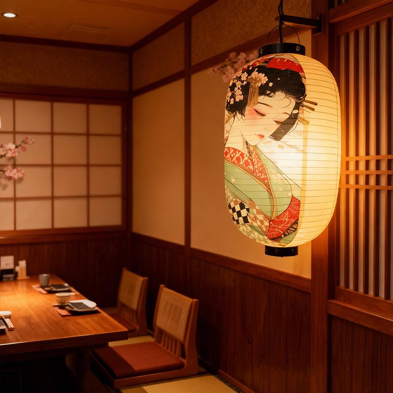 Traditional Style Cloth Lantern Japan Ukiyo-e Geisha Painting Lanterns Izakaya Sushi Shop Restaurant Party New Year Decoration