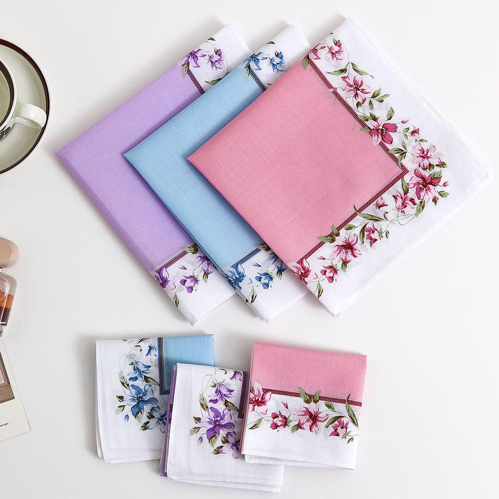 6Pcs Women's Pure Cotton Printed Handkerchief Old-fashioned Absorbent Sweat-wiping Classic Peony Flower Wedding Partner 43cm