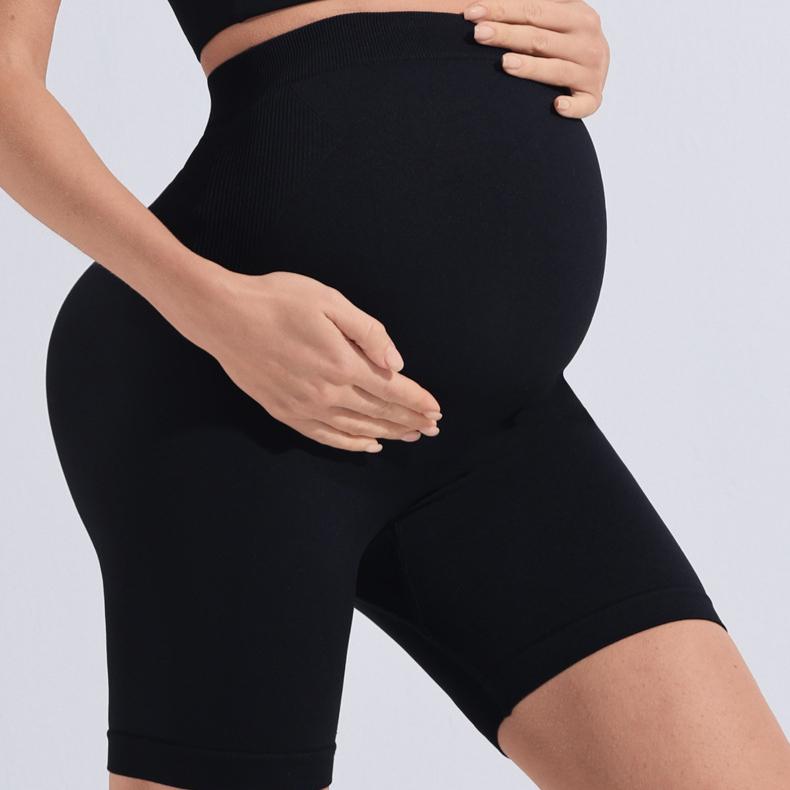 New Women Yoga Shorts Seamless Maternity Leggings Women's Threaded Waist Does Not Fall Off Maternity Pants Black Slim-fit Sports Five-point Pants