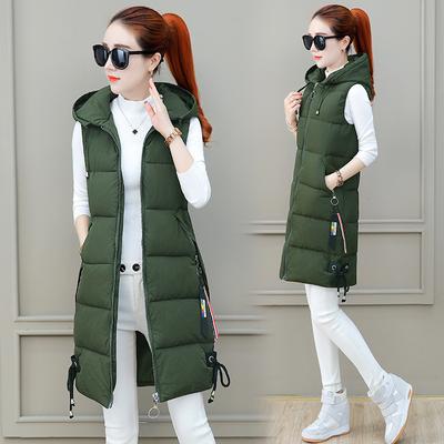 Down Padded Jacket Vest Women's Jacket Autumn and Winter Sleeveless Waistcoat Mid-length Hooded Vest Korean Version of The Padded Jacket Padded Jacket