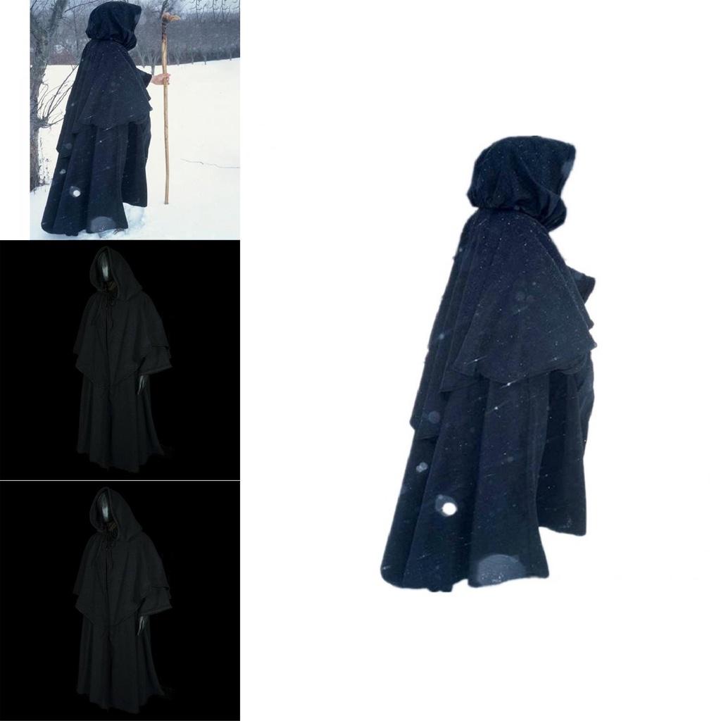 Elegant Black Medieval Cape Hood Robe Perfect For Renaissance Cosplay And Halloween