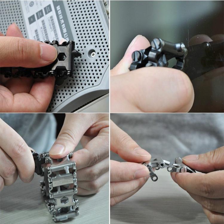 Stainless Steel Multi-Tool Bracelet: Wearable Outdoor Emergency Wristband