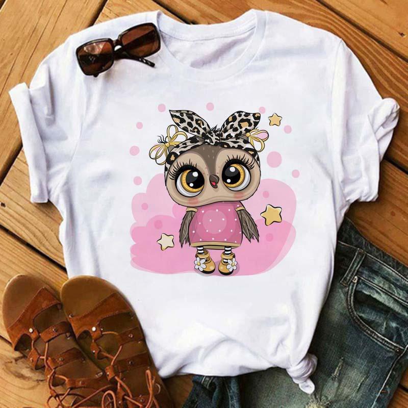 ZX TEE Camiseta de Mujer con Gráfico de Búho Lindo Estampado Harajuku Kawaii Negra Cuello Redondo Manga Corta Top Dibujos Animados Casual Verano Viaje Camiseta