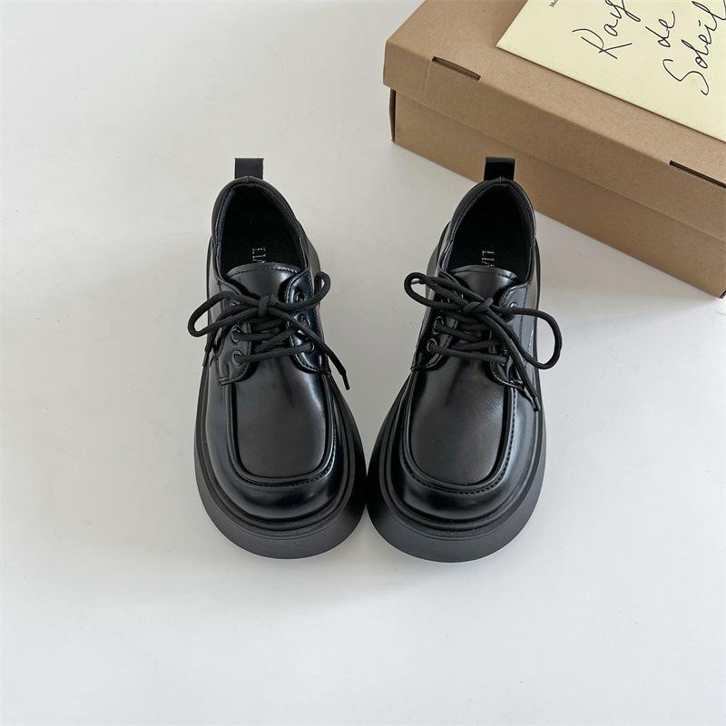

Temperament универсальные туфли Commuter в британском стиле с круглым носком на платформе, маленькие кожаные туфли для женщин 2025 года, новые осенне-зимние туфли «Мэри Джейн» во французском стиле 35 чёрный