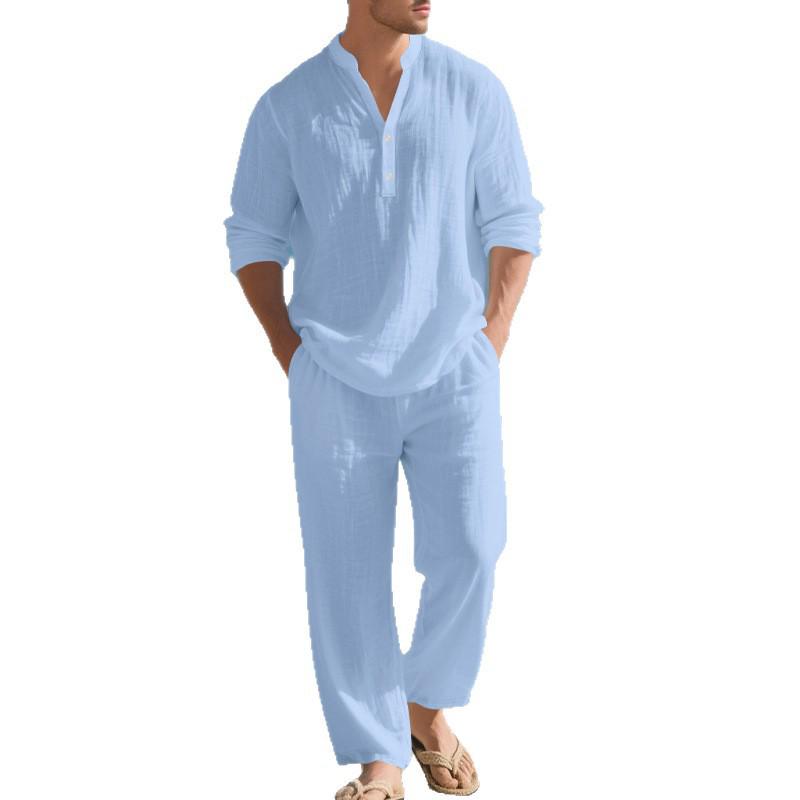 2026 Men's Casual Loose Fit Linen Sports Suit with Long Sleeves