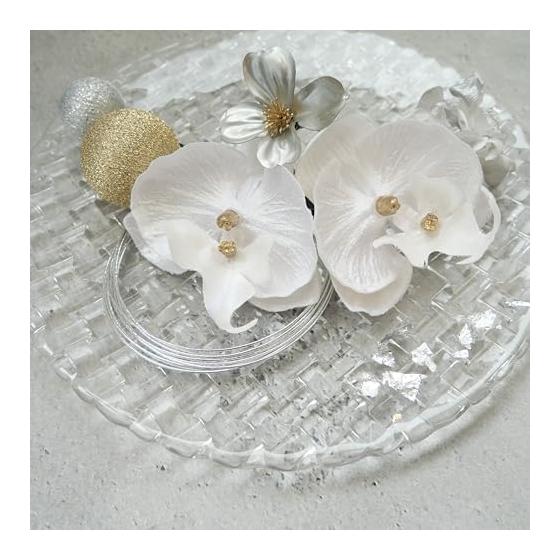 Lomeri Hair Accessory for Coming-of-Age Ceremony, Graduation, Weddings, Kimono - Artificial Flowers, Hard Silver, Japanese Beads, Bronze, Mizuhiki,