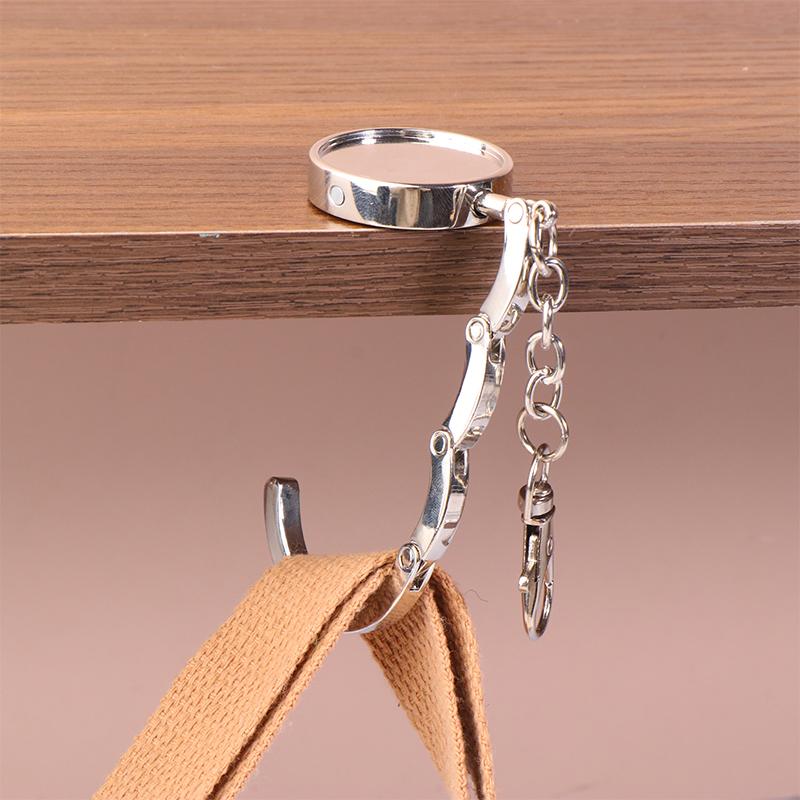 Simple Round Metal Folding Bag Hook Holder Portable Handbag Hooks Keychain Table Side Hangers Multipurpose Non-Slip Hook