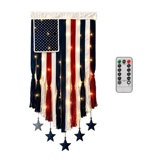 Wall Hanging Flag Decorative American Flag Banner with LED Lights Vintage Style Polyester Wall Decoration for Indoor Outdoor Party