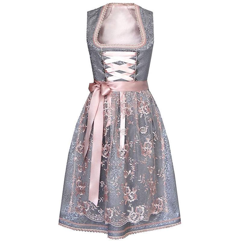 

Женское платье Октоберфест с квадратным вырезом, кружевным фартуком и поясом. XXXL розовый