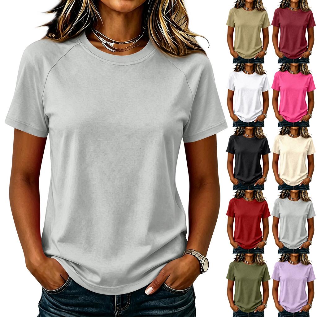 Women's Fashion Raglan Sleeve Solid Crew Neck Casual Short Sleeve Top Lightweight Comfortable Fit Soft Fabric