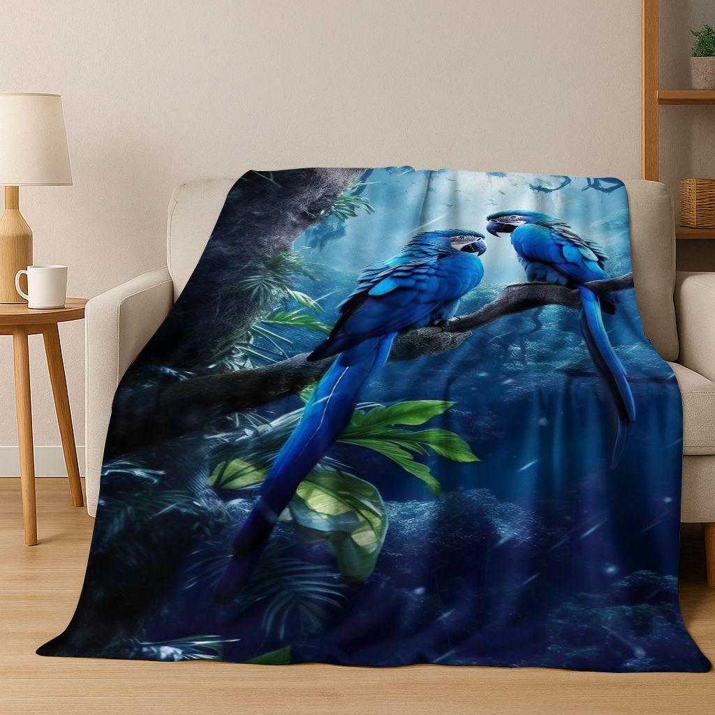 Bunte Tropische Papageien Ara Natürliche Vögel Kunst Flanelldecke, Gemütliche Weiche Überwurfdecke für Zuhause Schlafzimmer Bett Sofa Abdeckung Kinder