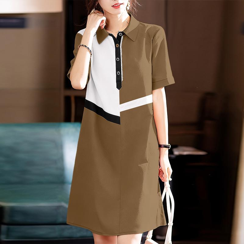 ZANZEA Women Casual Turn Down Collar Short Sleeve Patchwork Dress