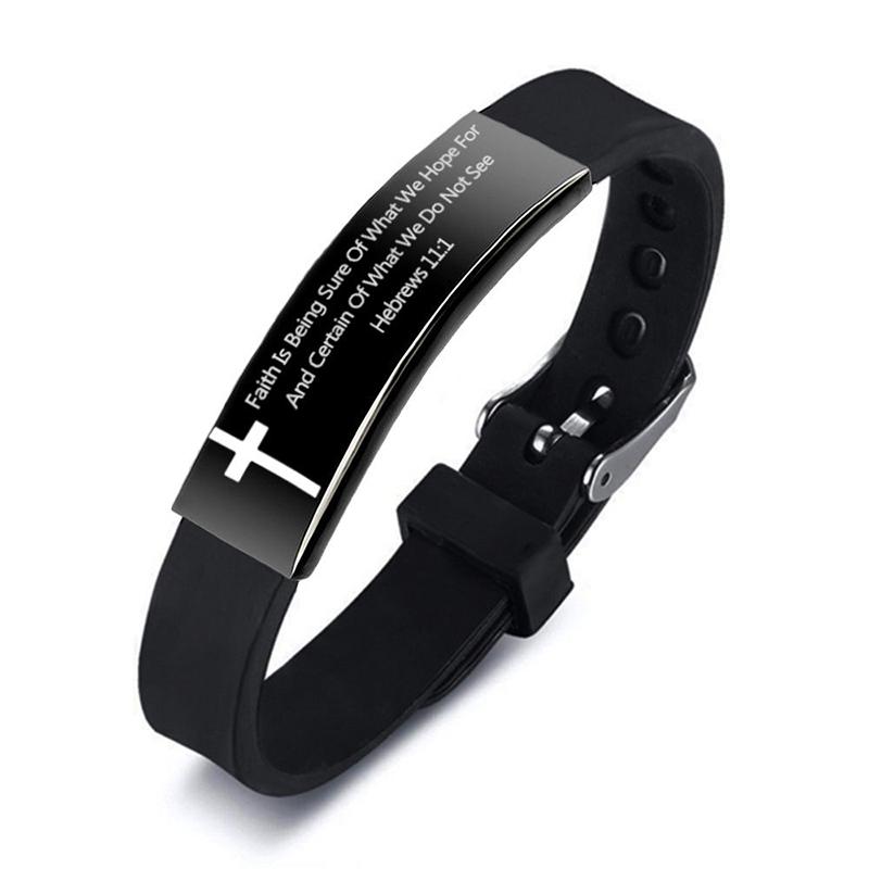 Brățară din oțel inoxidabil Biblia creștină de modă Brățară Cruce gravată Scriptura Psalm Brățări de cuplu Bijuterii religioase pentru bărbați și femei