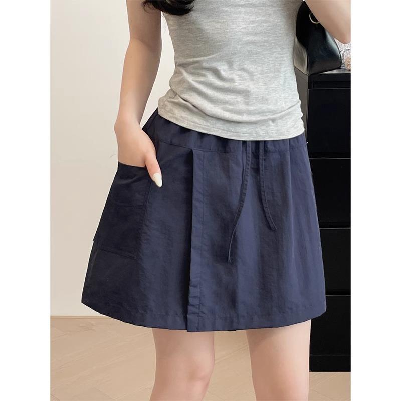 

Navy blue tooling culottes women s summer new loose wide-leg five-point medium pants casual Yamamoto ice silk shorts S [suitable for 80-47.5 kg] тёмно-синий