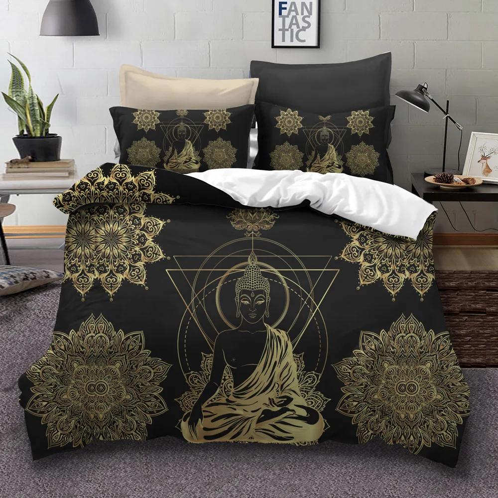 100% Bamboo Fiber Bedding Set Duvet Cover Pillow Cases Golden Buddha Bed Cover Sets Western 3 Pc Super King 260x220 Home Textile