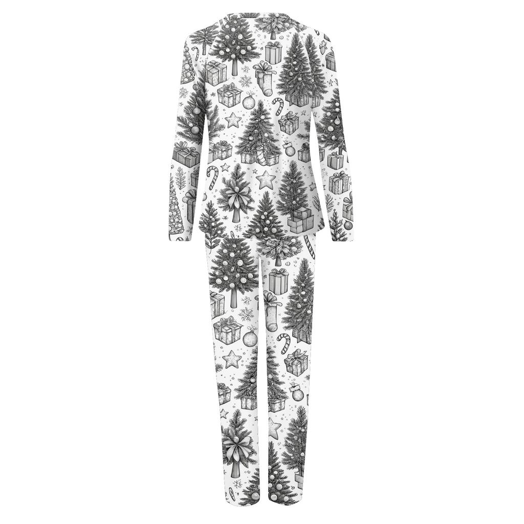 DIY Handbemalt Ausmalbar-Eltern-Kind-Outfit - Weihnachts-Print Rundhals Eltern-Kind Langarm Lange Hose Hauskleidungsanzug Frühling
