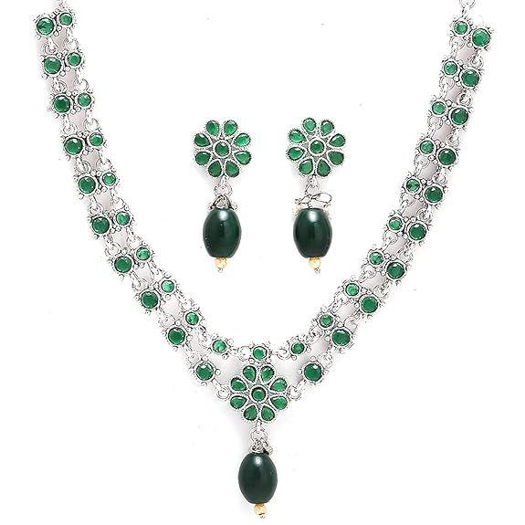 ZENEME Bigiotteria di Moda Collana Antica Placcata Argento Ossidato con Zirconi Americani Incastonati e Perline di Perle