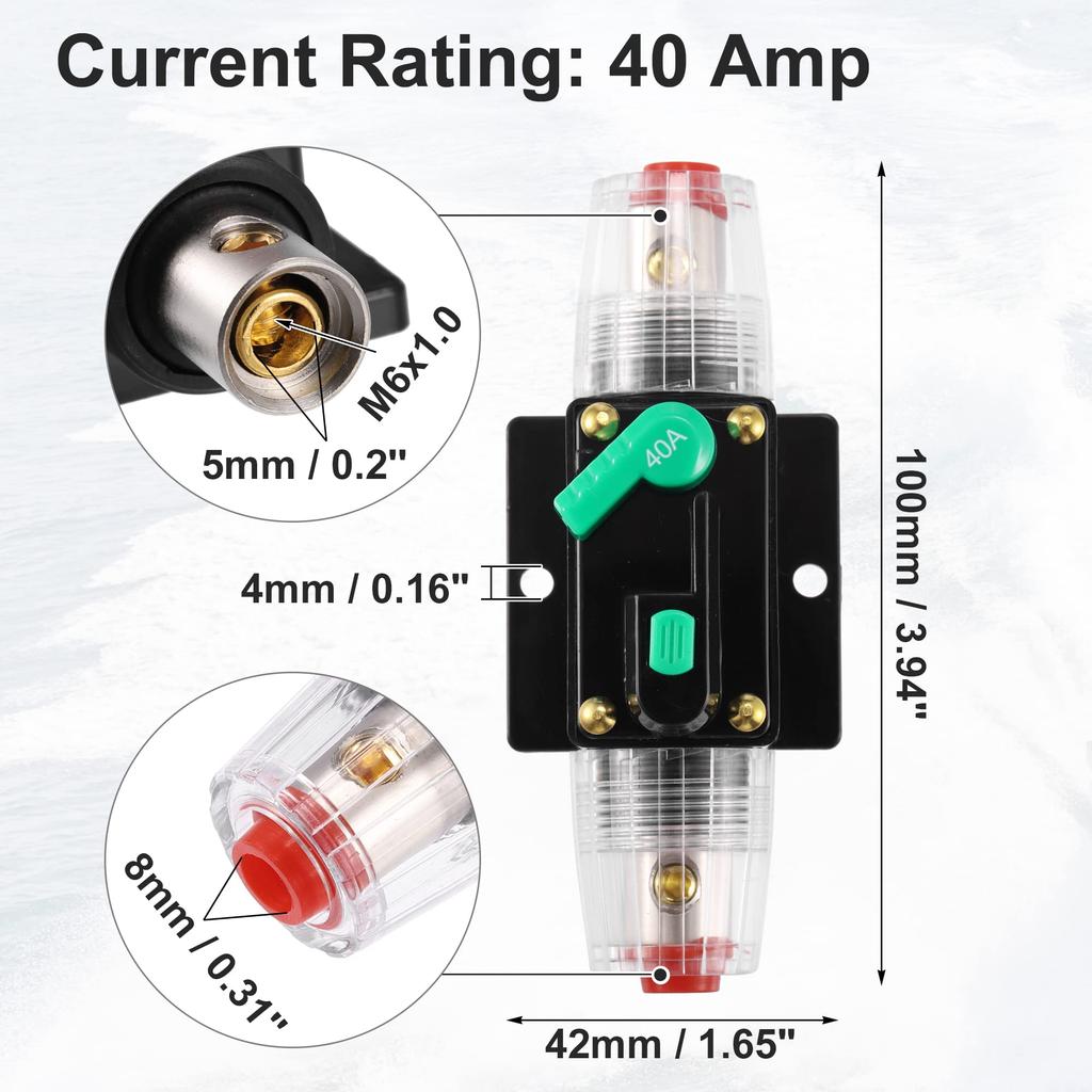 uxcell 2pcs Car Circuit Breaker with Manual Reset Inline Fuse Holder Protection DC - 48V 40A Black Green