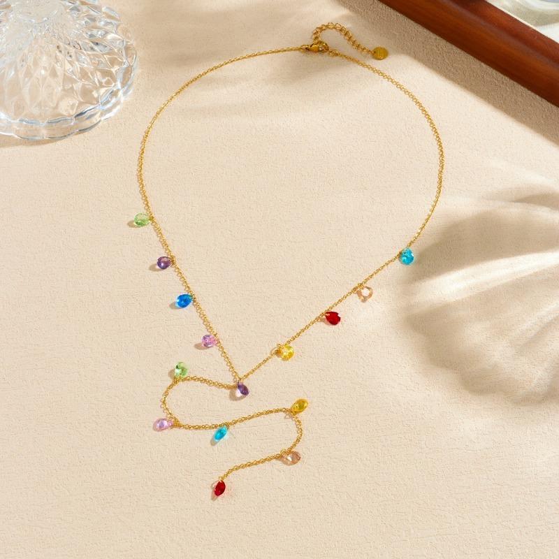 

Gold Colorful Water Drop Crystal Lariat Necklace for Women