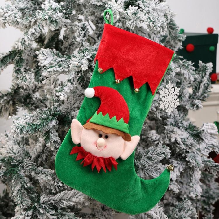 Cartoon Elf Christmas Stockings Ornament Candy Gift Bag Christmas Hanging Socks For Tree Fireplaces Decoration