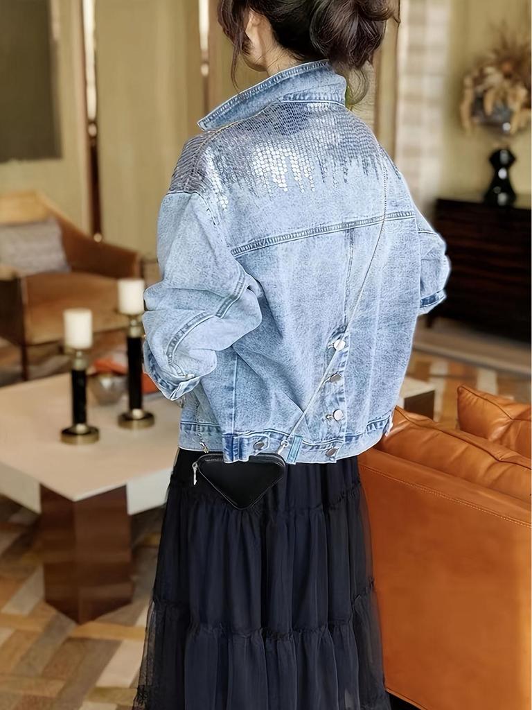 2026 Women's Sequined Denim Jacket - Spring/Autumn Collection