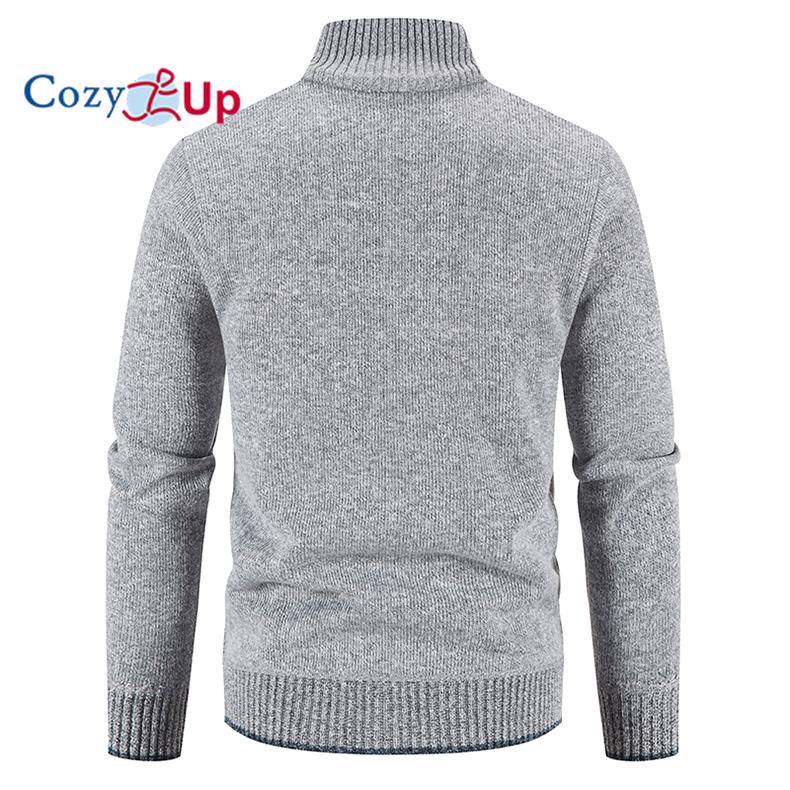 Cozy up Herren Strickjacke mit kleinem Stehkragen und dickem Samt