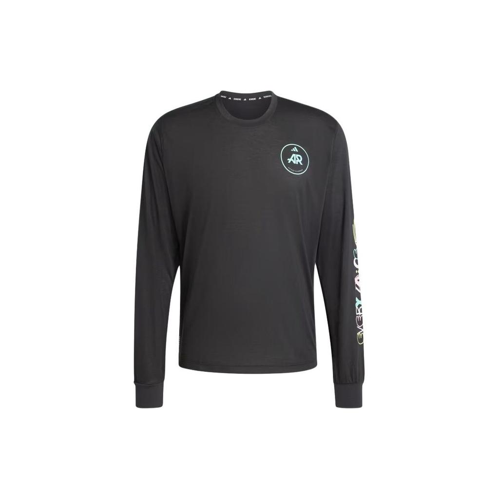 Adidas Own The Run Runners Moisture-Wicking Printed Long Sleeve T-Shirt Unisex Tops Black IW9273