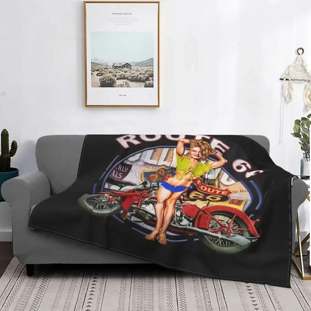 Soft Flannel Throw Blanket Retro Car Motel Route  Warm Cozy Plush All Season Bed Living Room Bedroom Cover