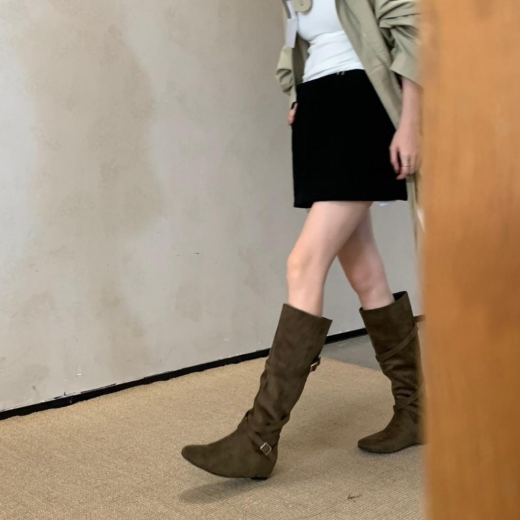 Boots women's inner height increase retro western cowboy boots autumn and winter new but knee high knight boots