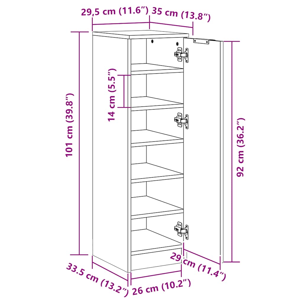 Stehender Schuhschrank, Flur-Schuhe-Aufbewahrung, Eckschrank, 29,5x35x100,5 cm