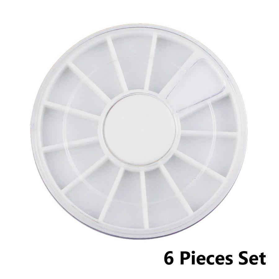 6Pcs Nail Art Storage Box, 12 Compartments Portable Rhinestones, Beads Empty Wheel Containers