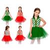 Rochie Tutu de Spectacol de Sărbători pentru Copii, cu Dungă de Bomboane, Fără Mâneci, Guler Metalic Reversibil, Fustă din Tul, pentru Petrecere cu Tematică de Crăciun