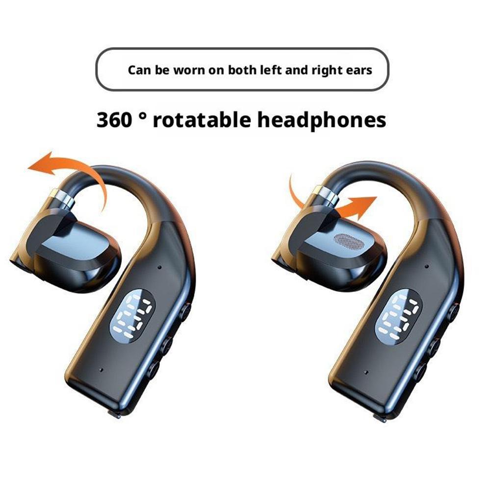 Single Earhook Wireless Bluetooth Headset Sports Earphone with LED Display Noise Reduction Calling Earpiece for Gym Running 1PCS
